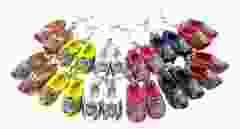 12 Sleutelhanger dubbel houten Klompjes Grachtenhuisjes (6 kleuren)