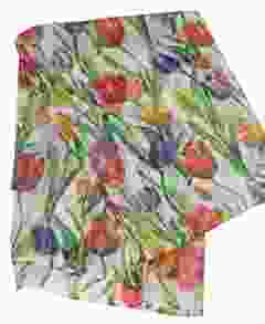 Sjaal wit met gekleurde tulpen, lang