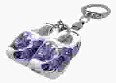 Sleutelhanger Grachtenhuisjes 2 delfts blauwe houten klompjes 