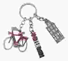 Sleutelhanger met bedels "Amsterdam, Fiets, Grachtenhuis"
