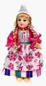 Porseleinen Pop - Nederlandse Klederdracht Roze, 17 cm 