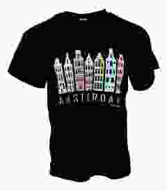 T-Shirt Amsterdam Gekleurde Grachtenpanden , Zwart