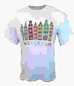 T-Shirt Amsterdam Gekleurde Grachtenpanden , Wit