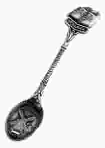 Theelepel in doosje, twee klompjes Tin 