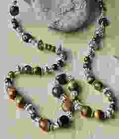 Ketting tijgeroog kralen kleurenmix, lang.