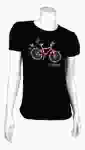 Dames T-Shirt Fiets met Bloemen Zwart