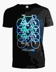 T-Shirt Neon Fietsen Holland Zwart