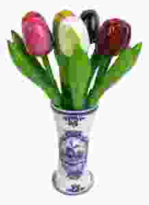 Tulpenvaas met 9 gekleurde tulpen