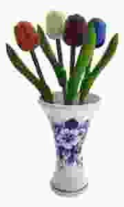 Vaasje met 4 Houten Tulpen "Bloem"