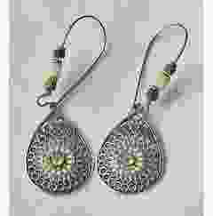 Lange oorbellen met bruin-turkooiskleur druppelhanger