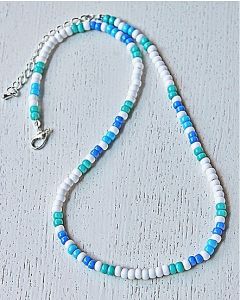 Ketting Miyuki rocaille kralen. Wit, turkoois blauw en groen.