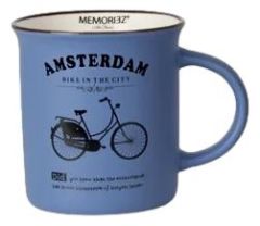Mok Memoriez - Amsterdamse Fietsen - Mat Iris Blauw, Groot