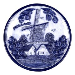 Plate Delft blue Dutch windmill and tulips, 20 cm