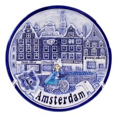 Wandbord meisje op de fiets - Delfts blauw, 10 cm