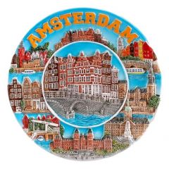 Wandbord Amsterdamse grachtenhuisjes, 10 cm