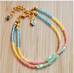 Armband dubbele rij Miyuki 3mm kralen in vier kleuren met bedel