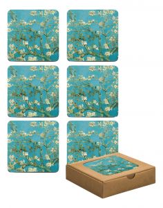 Onderzetters Amandelbloesem (kurk) in doosje, 6 stuks