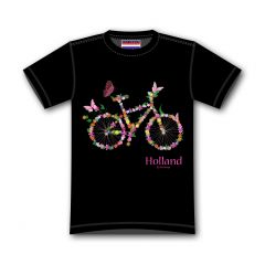 Kinder T-shirt Fiets Bloem Zwart