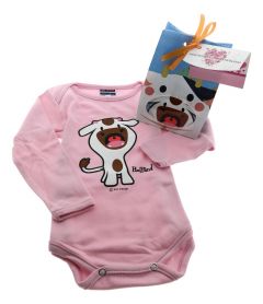 Baby Romper "Lachende Koe - Roze" - in cadeautasje