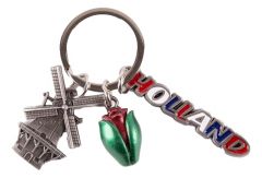 Sleutelhanger met bedels "Holland, Molen, Tulp"