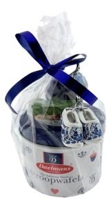 Blauwe Houten Tulp XL met Stroopwafels in Blik