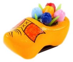 Koelkastmagneet Klomp Boerengeel met tulpjes, 4 cm