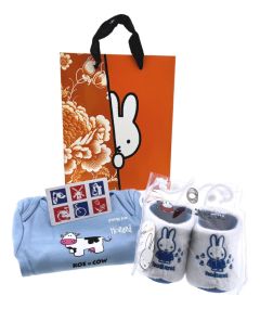 Cadeauset Baby Romper Blauwe Koe met Slofjes