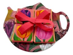 Cadeauset: Chocolade en theezakjeshouder met tulpenmotief Roze