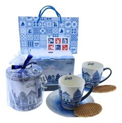 Delft Koffiekop Cadeauset met stroopwafels