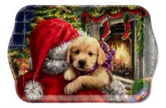 Dienblad "Kleine Kerstpup bij het vuur", 13x21 cm, klein