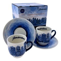 Espresso Set Amsterdam - Blauw Wit (2 stuks)