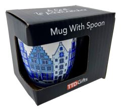 Espresso Mokje Grachtenpanden Blauw met Lepel