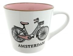 Mok Fiets Amsterdam Wit/Roze Groot