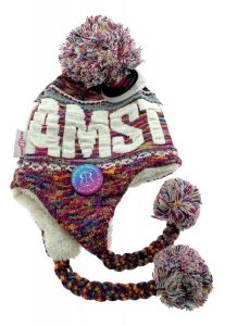 Flapmuts met Pompon "Amsterdam, Regenboog"