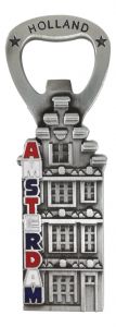 Metalen Flesopener "Amsterdam Grachtenhuis" - Tin
