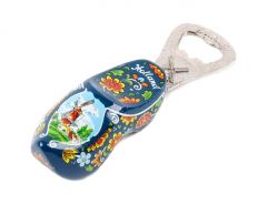 Houten klomp flesopener blauw, 8 cm