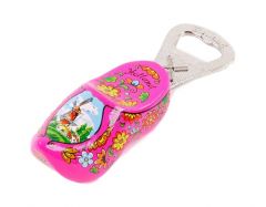 Houten klomp flesopener magenta, 8 cm