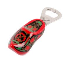 Houten klomp flesopener rood/goud, 8 cm