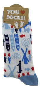 Heren Sokken "Grachtenhuisjes Wit/Blauw" - 40-46