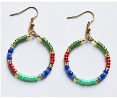 Ronde oorbellen 3mm Miyuki kralen rood, groen en blauw