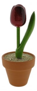 Houten tulpje in aardewerk potje, Rood