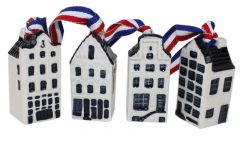 4 Mini Grachtenhuisjes Delfts blauw set in doosje- 5cm