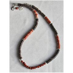 Necklace 6mm dark brown cocos beads and red jasper beads