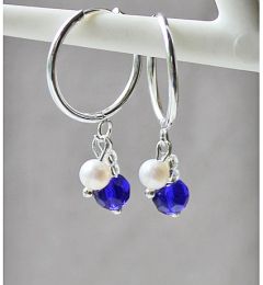 Silverplated stainless steel Huggie Hoops with cultive pearl and facetted bead