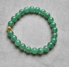 Bracelet 8mm green Aventurine beads with gold colored bead