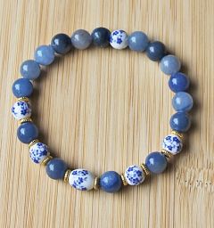Armband Aventurijn blauw met delftsblauwe kralen