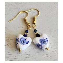 Earrings delftblue heart Flower