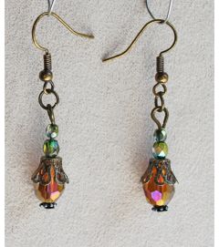 Set Topaz drop bead earrings with copper bead caps