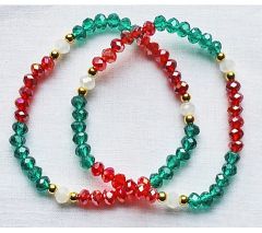 Armband facetgeslepen rood-groen-wit, Kerst p/s.