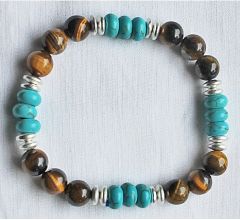 Armband Tijgeroog en turkoois blauw met hematiet